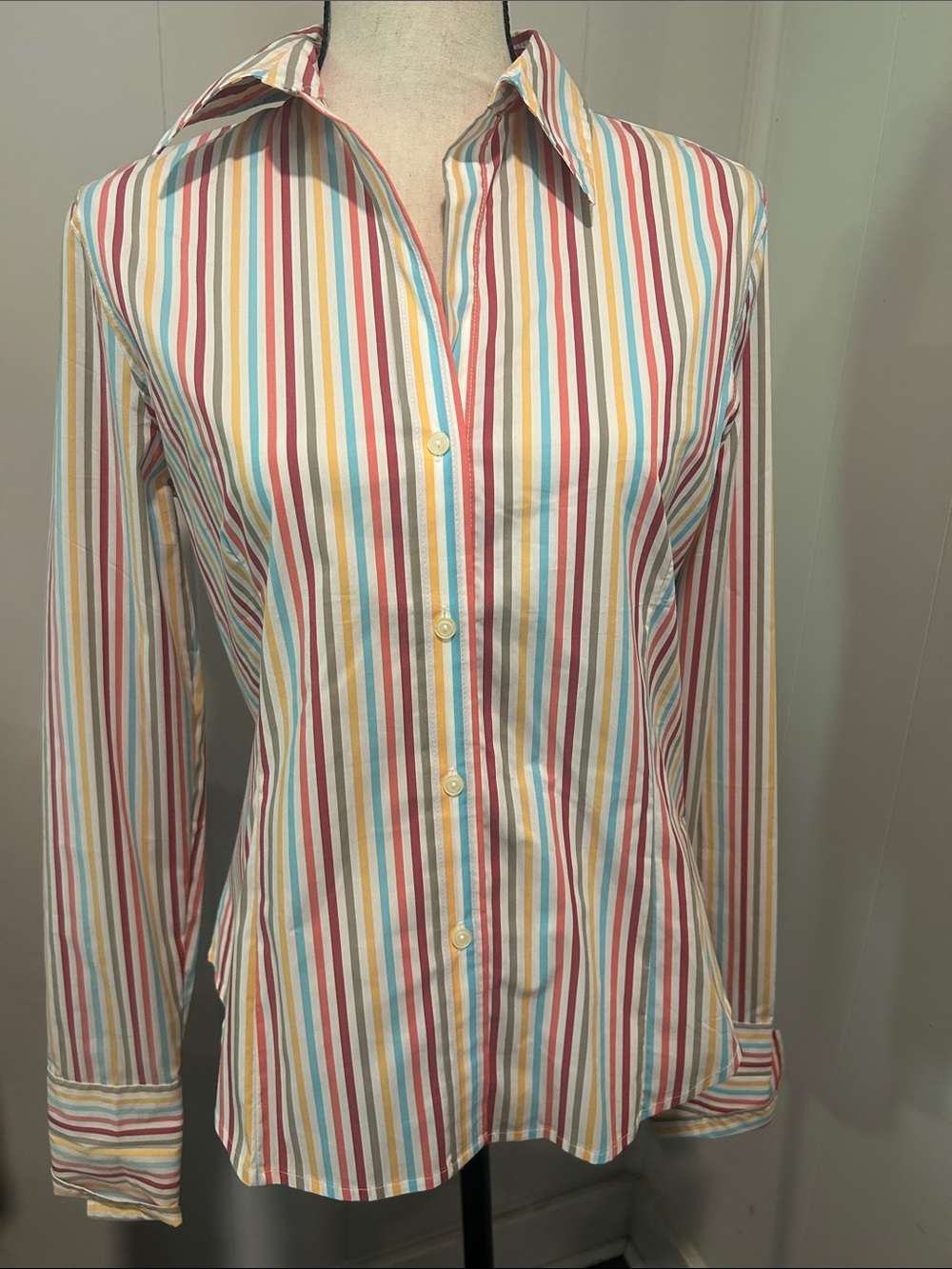 Express Rainbow Stripe Button-Front Blouse